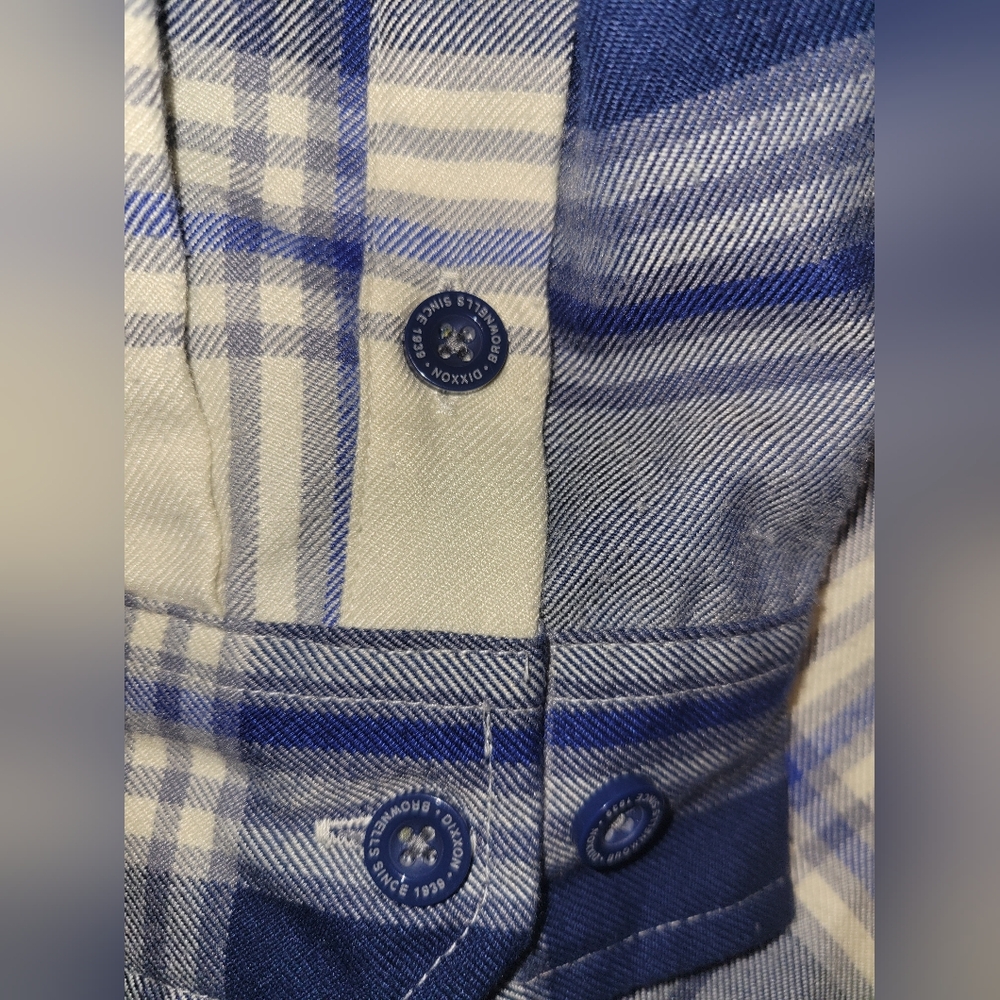 Dixxon Flannel Co Womens Brownells Six Gun Button-Up Shirt Blue/Cream Plaid Med - Picture 10 of 10